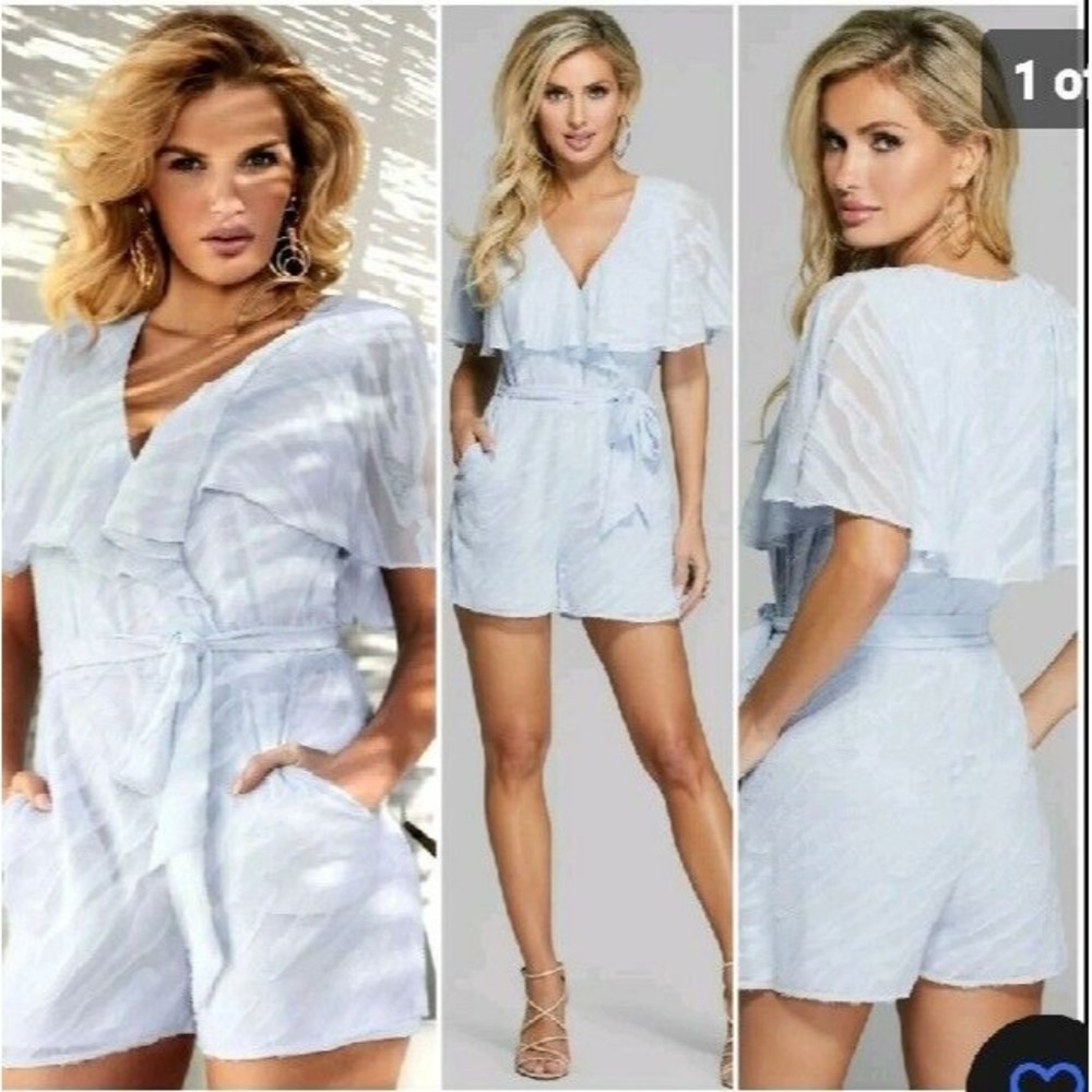 Guess By Marciano Frayed Romper, Size S, Blue